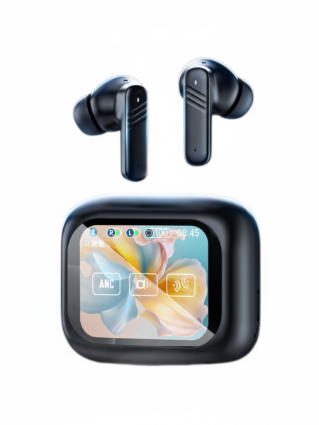 Mythos Tech Essentials Smart Display ANC Wireless Earbuds with Bluetooth 5.4, Low Latency Gaming, ENC Calls & Hi-Fi Sound
